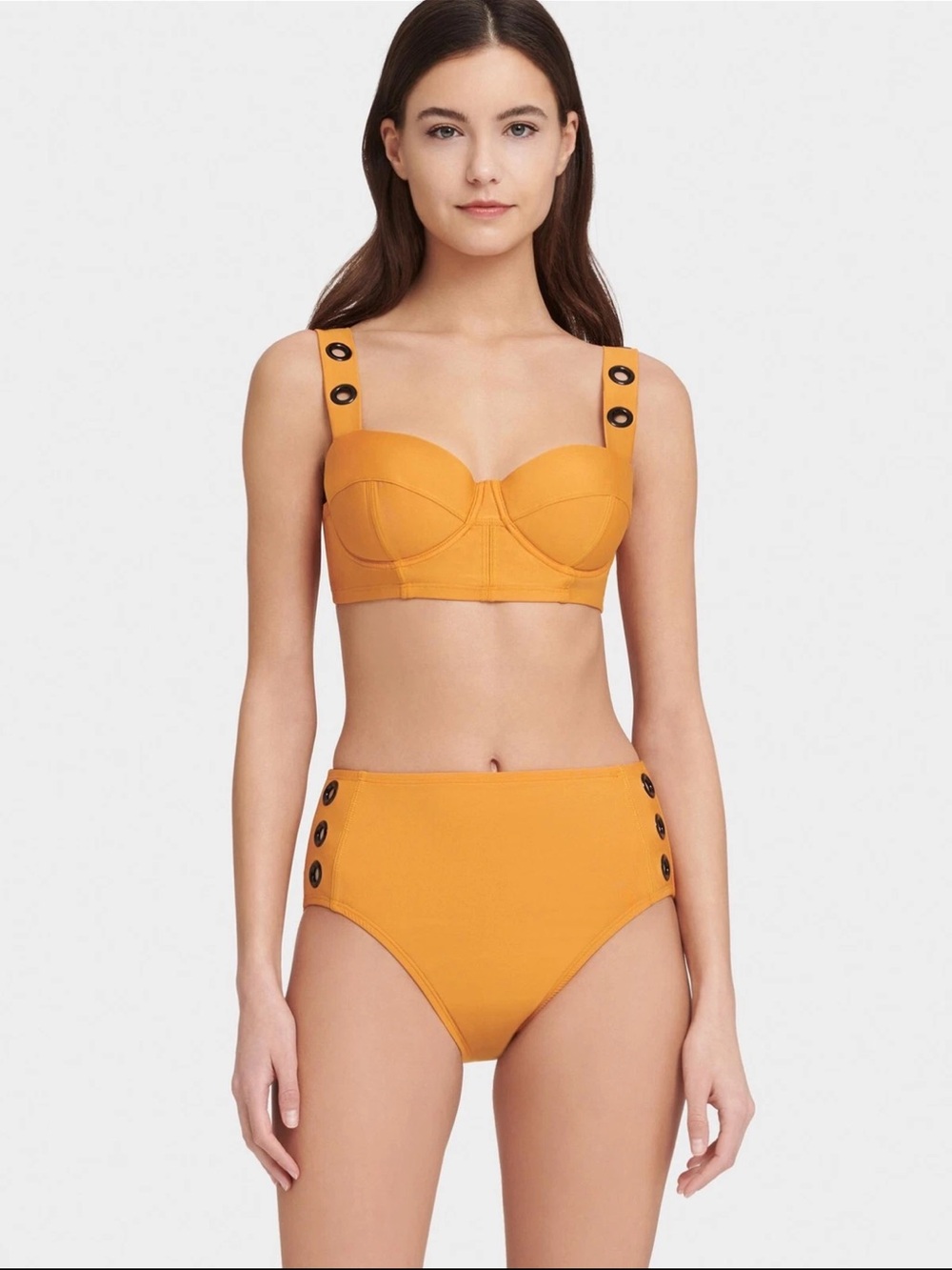 DKNY GOLDEN OAK Grommet-Trim High-Waist Bikini Swim Bottom & Swim Top